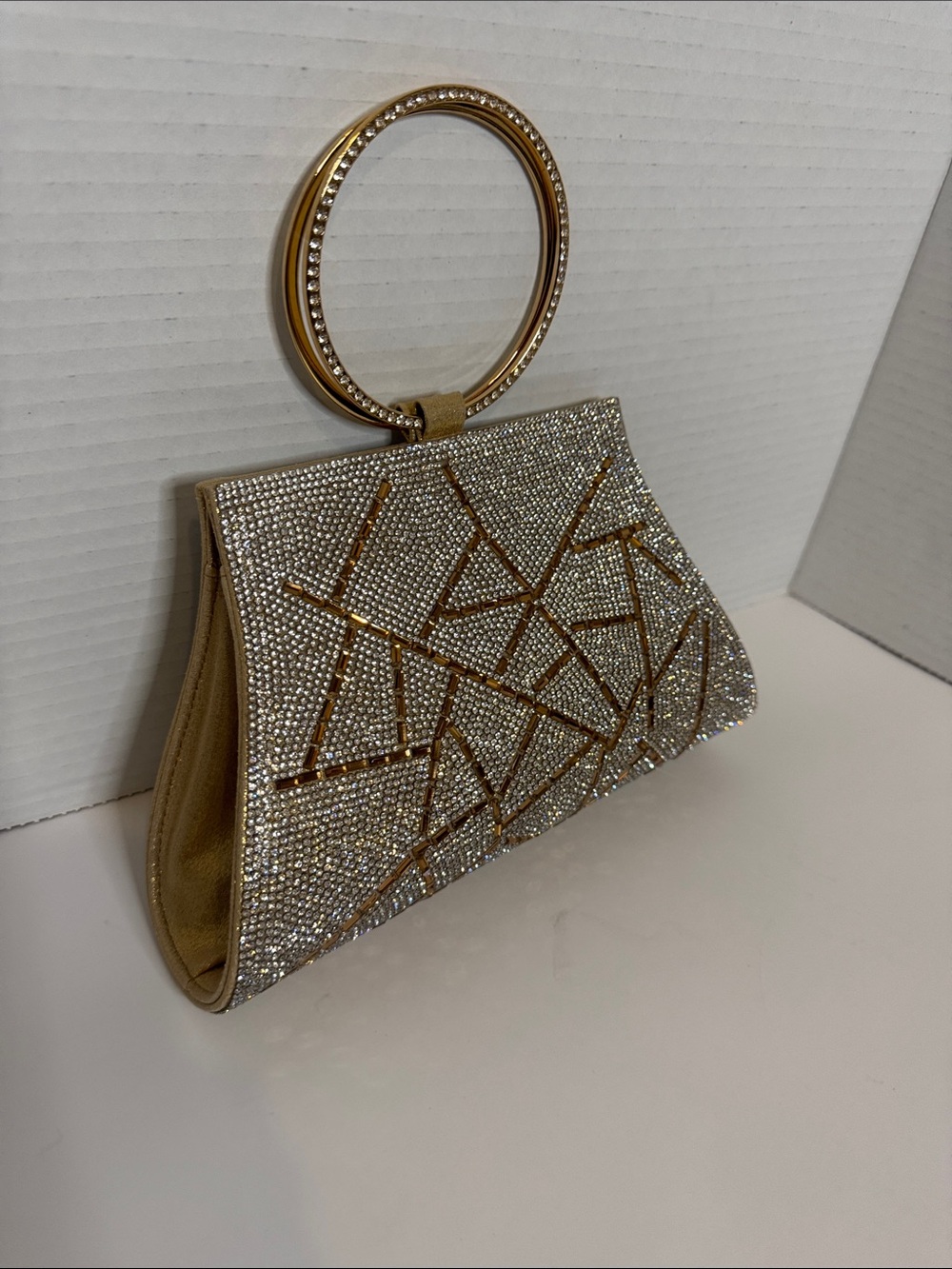 Crystal Embellished Ring Handle Clutch - Silver/gold - Picture 2 of 5